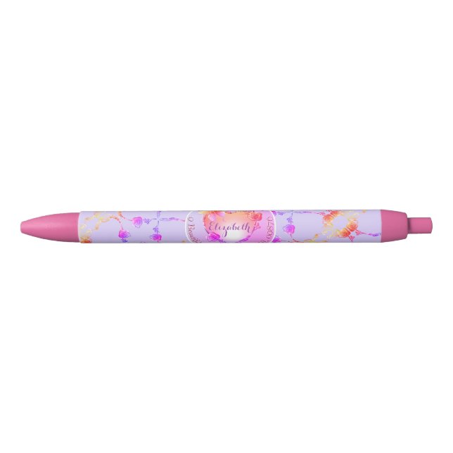 Personal Addressed Stationery Rose Hearts   Black Ink Pen (Front)