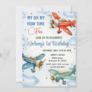 Personal Aeroplane 1st Birthday party Invitation