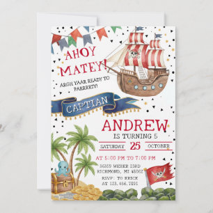 Personal Ahoy Mateys Pirate Ship Birthday Party Invitation