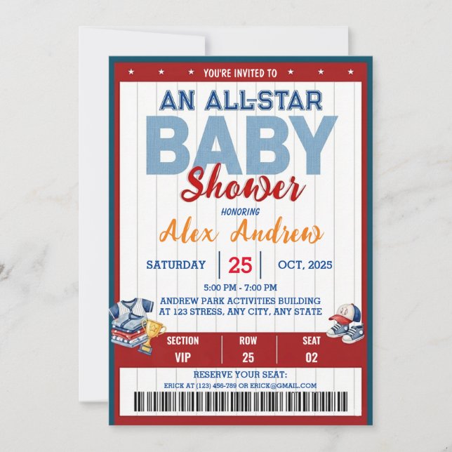 Personal All Star Baby Shower Invitation (Front)