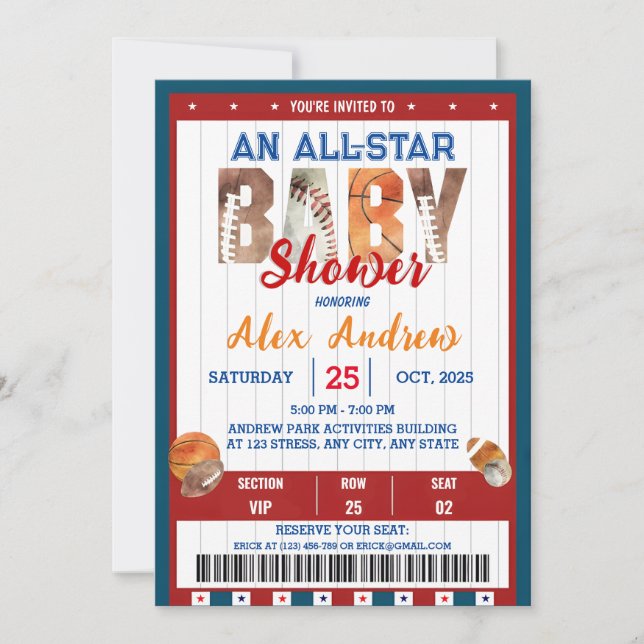 Personal All Star Baby Shower Invitation (Front)