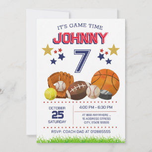 Personal All Star Sports Birthday Party Invitation