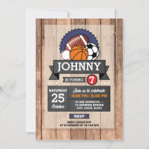Personal All Star Sports Birthday Party Invitation