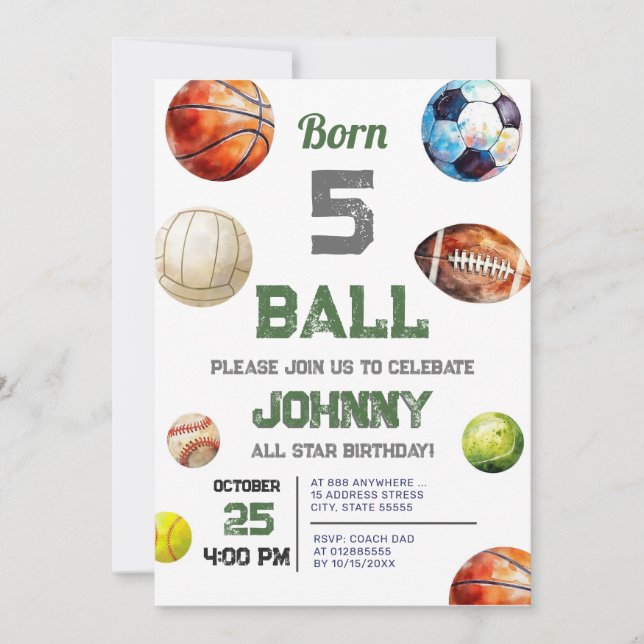 Personal All Star Sports Birthday Party Invitation (Front)