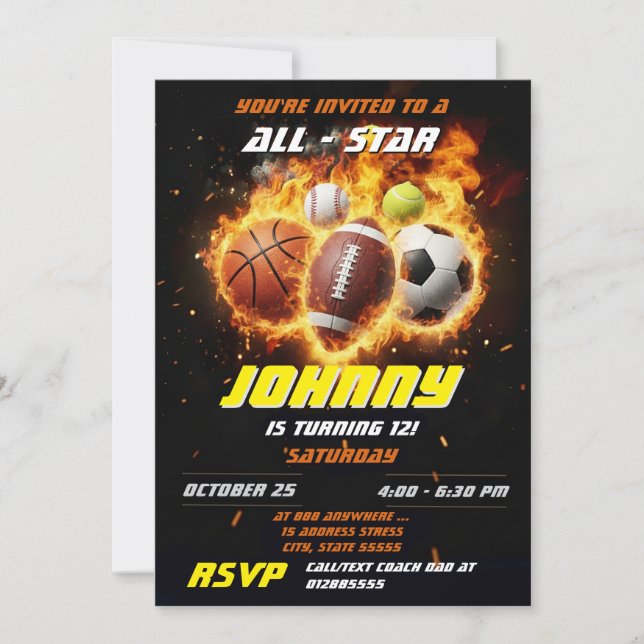Personal All Star Sports Birthday Party MVP Invitation (Front)