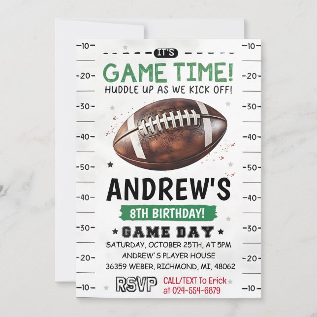 Personal American football Birthday Invitation (Front)