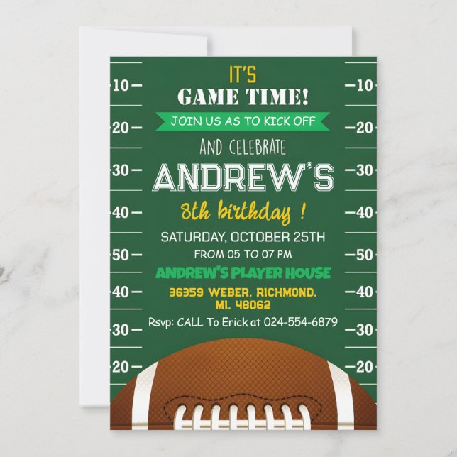 Personal American football Birthday Invitation (Front)