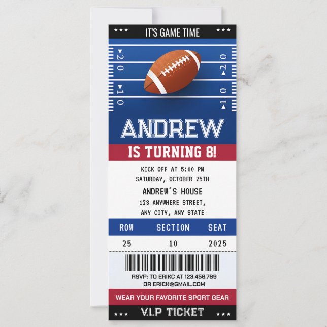 Personal American Football Ticket birthday Invitation (Front)