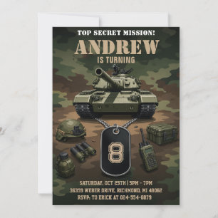Personal Army Military Tank Birthday Invitation