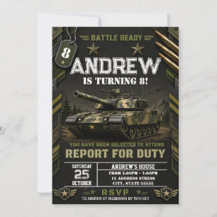 Personal Army Tank Birthday party Invitation