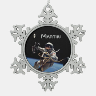 Personal Astronaut Space Walk Snowflake Pewter Christmas Ornament