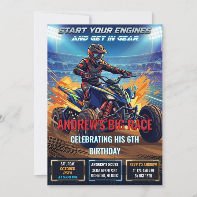 Personal ATV Birthday Party Invitation  (Front)