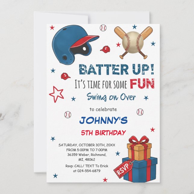 Personal Baseball Birthday Invitation (Front)