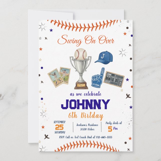 Personal Baseball Birthday Party Invitation (Front)
