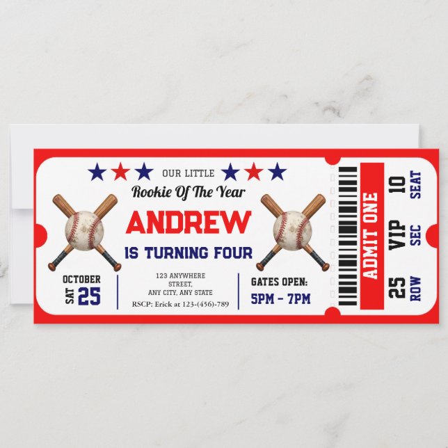 Personal Baseball Ticket Birthday Sport Invitation (Front)