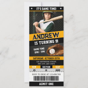 Personal Baseball Ticket Birthday With Photo Invitation