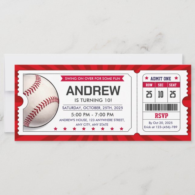 Personal Baseball Ticket Invitation (Front)