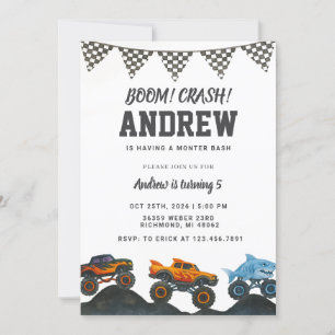 Personal Bash Monster Truck Birthday Party  Invitation