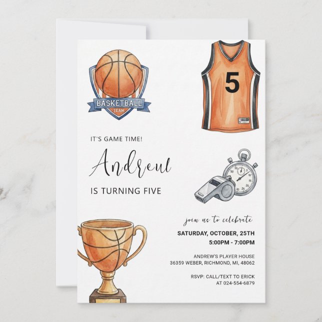 Personal Basketball Birthday Invitation (Front)