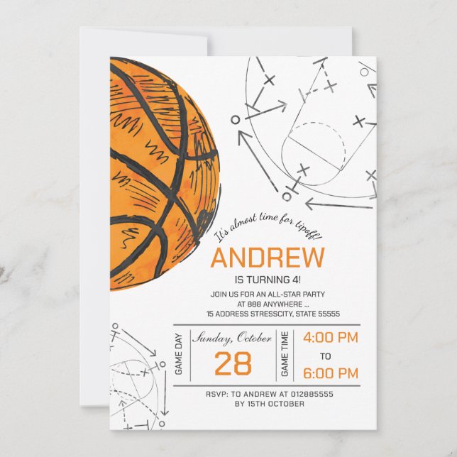 Personal basketball birthday invitation (Front)