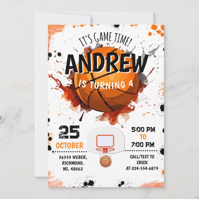 Personal Basketball Birthday Invitation Party (Front)