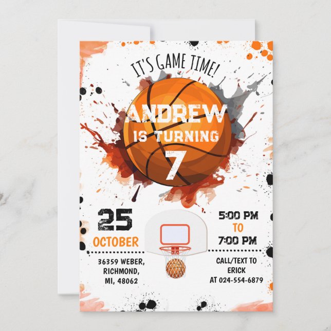 Personal Basketball Birthday Invitation Party (Front)
