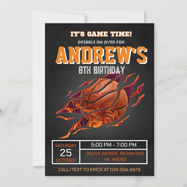 Personal Basketball Birthday Invitation Party (Front)