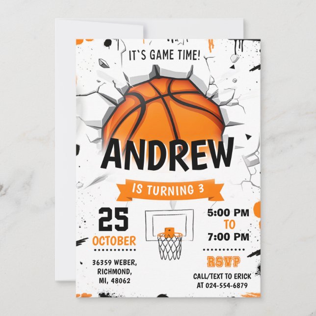 Personal Basketball Birthday Invitation Party (Front)