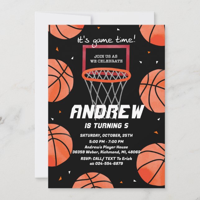 Personal Basketball Birthday Invitation Sport (Front)