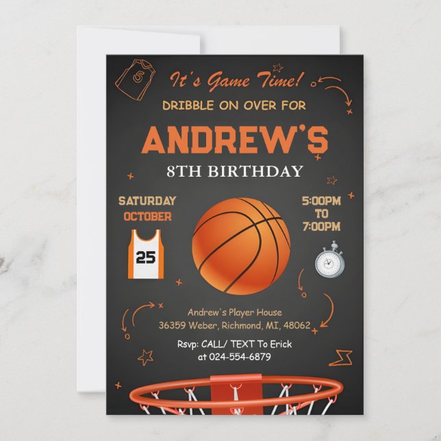 Personal Basketball Birthday Invitation Template (Front)