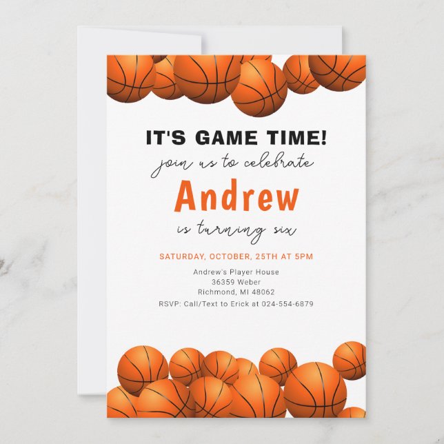 Personal Basketball Birthday Invitation with photo (Front)