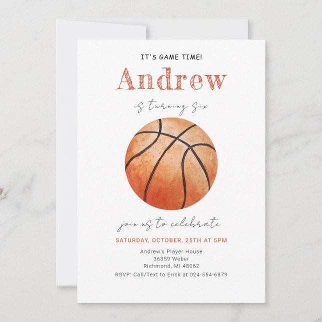 Personal Basketball Birthday Invitation with photo (Front)