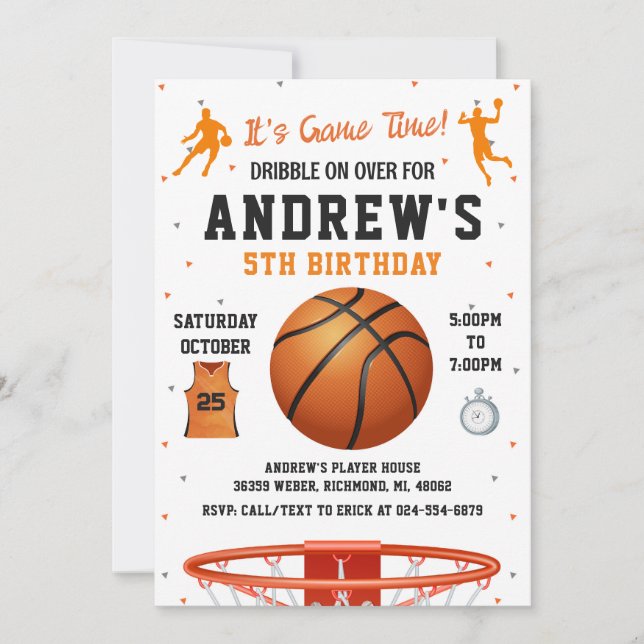 Personal Basketball Birthday with Photo Invitation (Front)