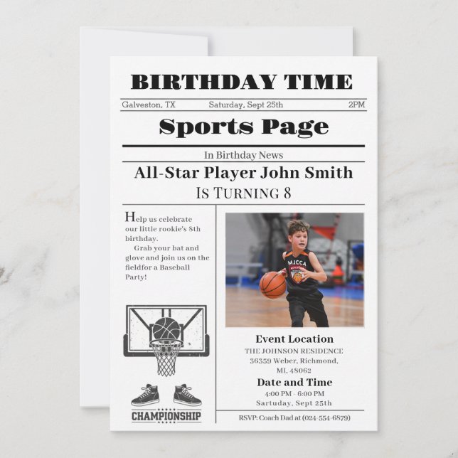 Personal Basketball Birthday with Photo Invitation (Front)
