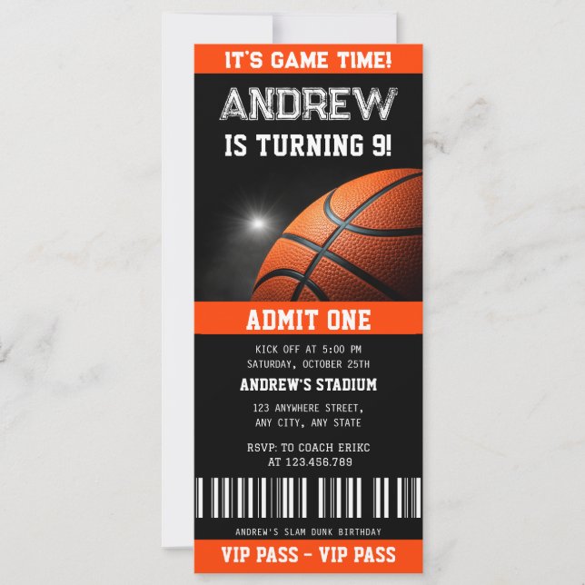 Personal Basketball Game Day Birthday Ticket Invitation (Front)