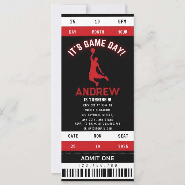 Personal Basketball Hoop Dreams Birthday Ticket Invitation (Front)