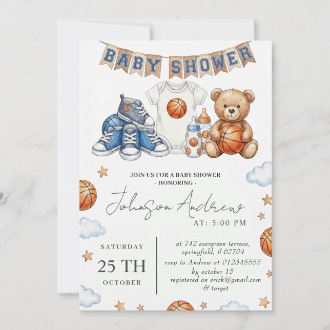 Personal Basketball Theme Baby Shower Text Invitation (Front)