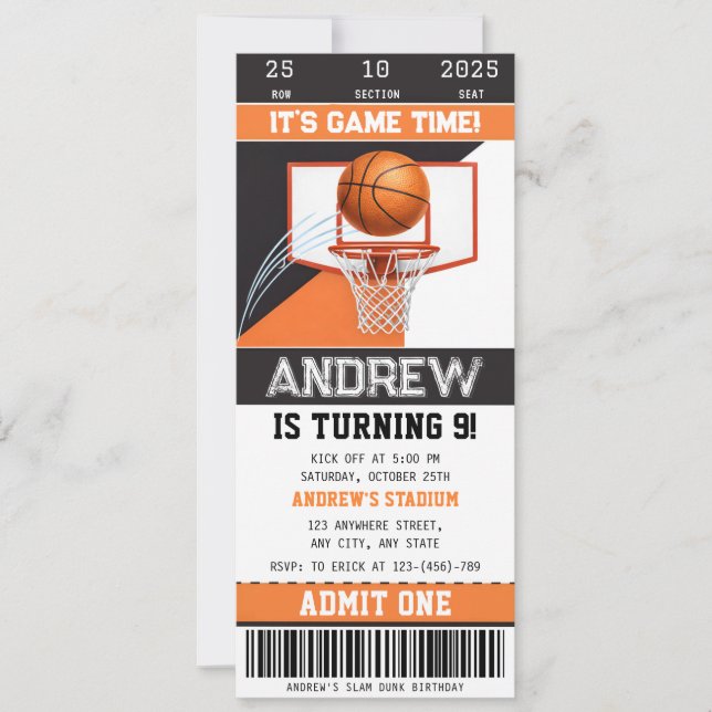 Personal Basketball Ticket Birthday Invitation (Front)