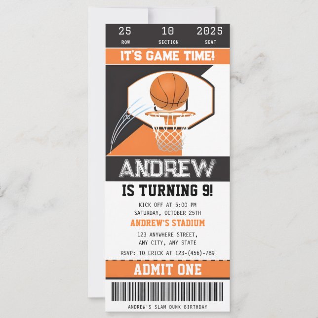 Personal Basketball Ticket Invitation (Front)