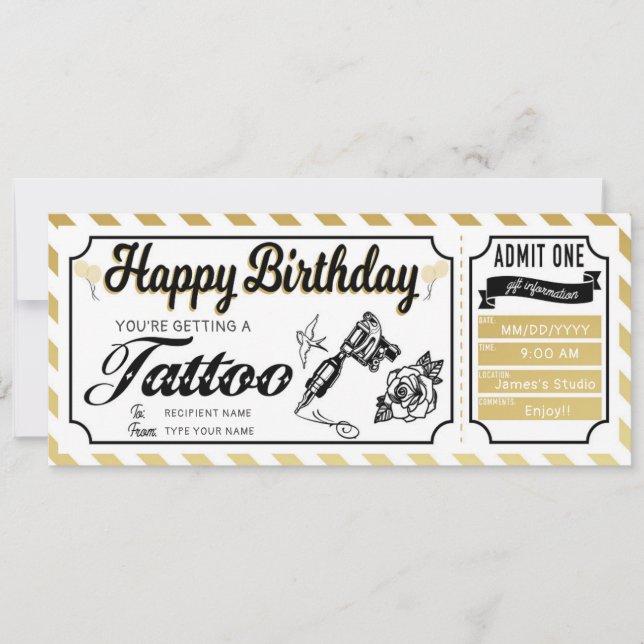 Personal Birthday Surprise Tattoo Ink Gift Voucher Invitation (Front)