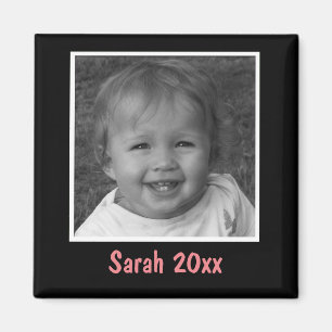 Personal Black Greeting Custom Photo and Text Magnet
