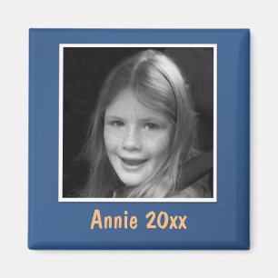 Personal Blue Greeting Custom Photo and Text Magnet