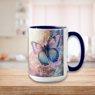 Personal Blue, Purple, & Pink Watercolor Butterfly Mug