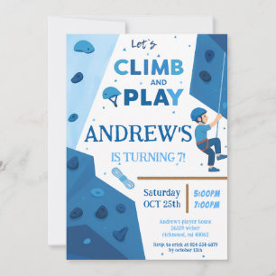 Personal Blue Rock Climbing Birthday Party Invitation