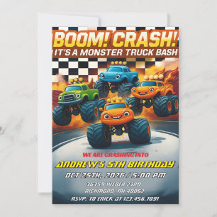 Personal Boom Crash Monster Truck Birthday  Invitation