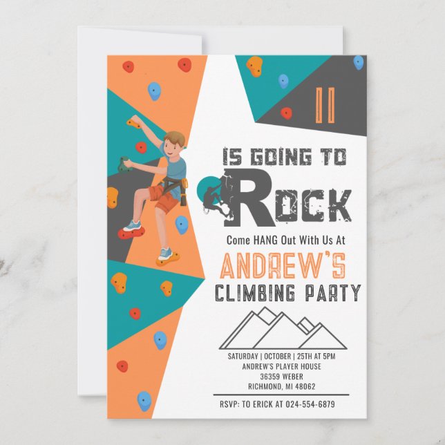 Personal Boy Rock Climbing Birthday Invitation (Front)