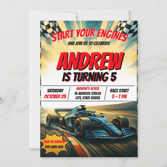 Personal boy Sports Racing Car Birthday party Invitation (Front)