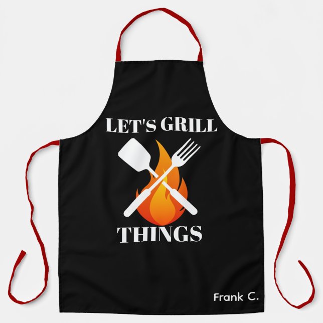 Personal Chef Apron - Custom Name Let's Grill BBQ  (Front)