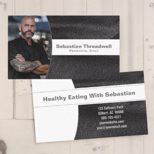 Personal Chef Black Leather Custom Photo Business Card