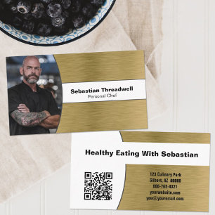 Personal Chef Brushed Brass Custom Photo QR Code Business Card